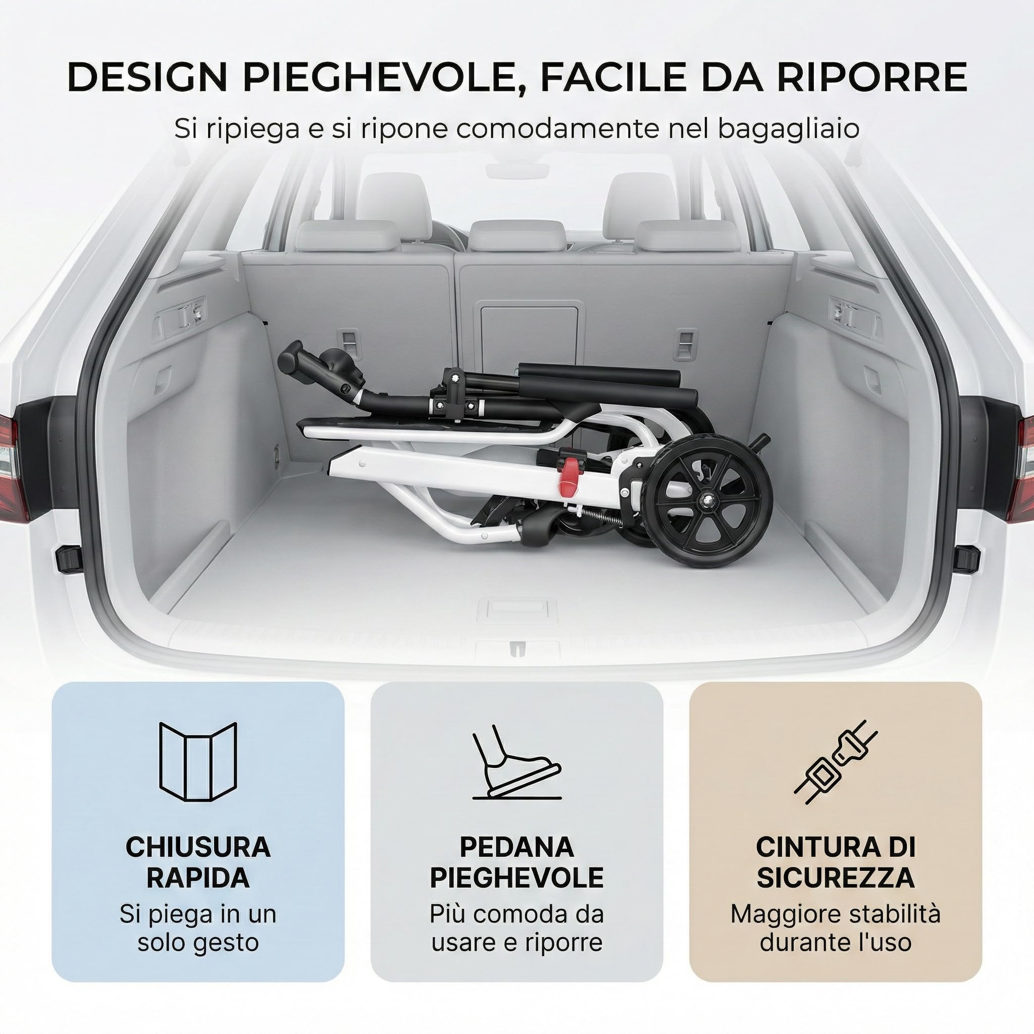 Sedia a rotelle pieghevole ultraleggera da viaggio con freno a mano, telaio in acciaio al carbonio leggero da 8,2 kg, ruote girevoli a 280°, cinghia di sicurezza regolabile, sedia a rotelle portatile