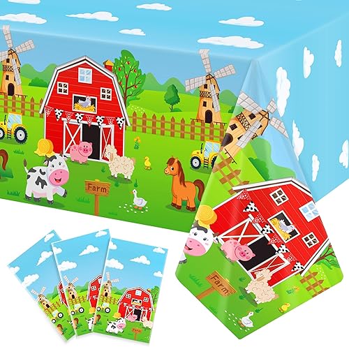 Paquete de 3 manteles para fiestas de cumpleaños de animales de granja, decoraciones de fiesta temática de granjero, decoraciones de cumpleaños de
