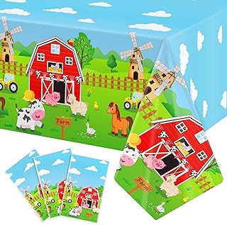 Syxdwz 3Pack Farm Tablecloth Farm Animal Birthday Party Supplies Barnyard Themed Party Decorations Farm Birthday Decorations Rectangular Disposable Plastic Table Cover 108 X 54 Inch