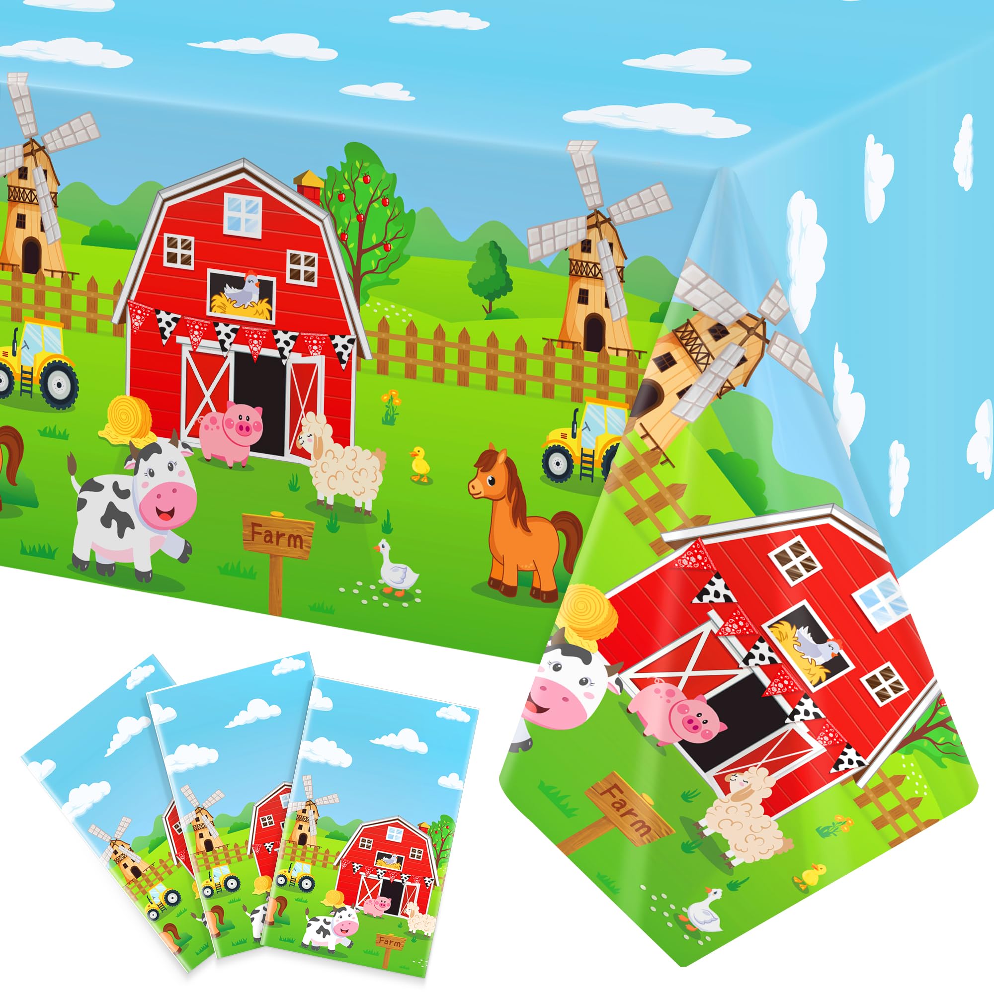 Syxdwz 3Pack Farm Tablecloth Farm Animal Birthday Party Supplies Barnyard Themed Party Decorations Farm Birthday Decorations Rectangular Disposable