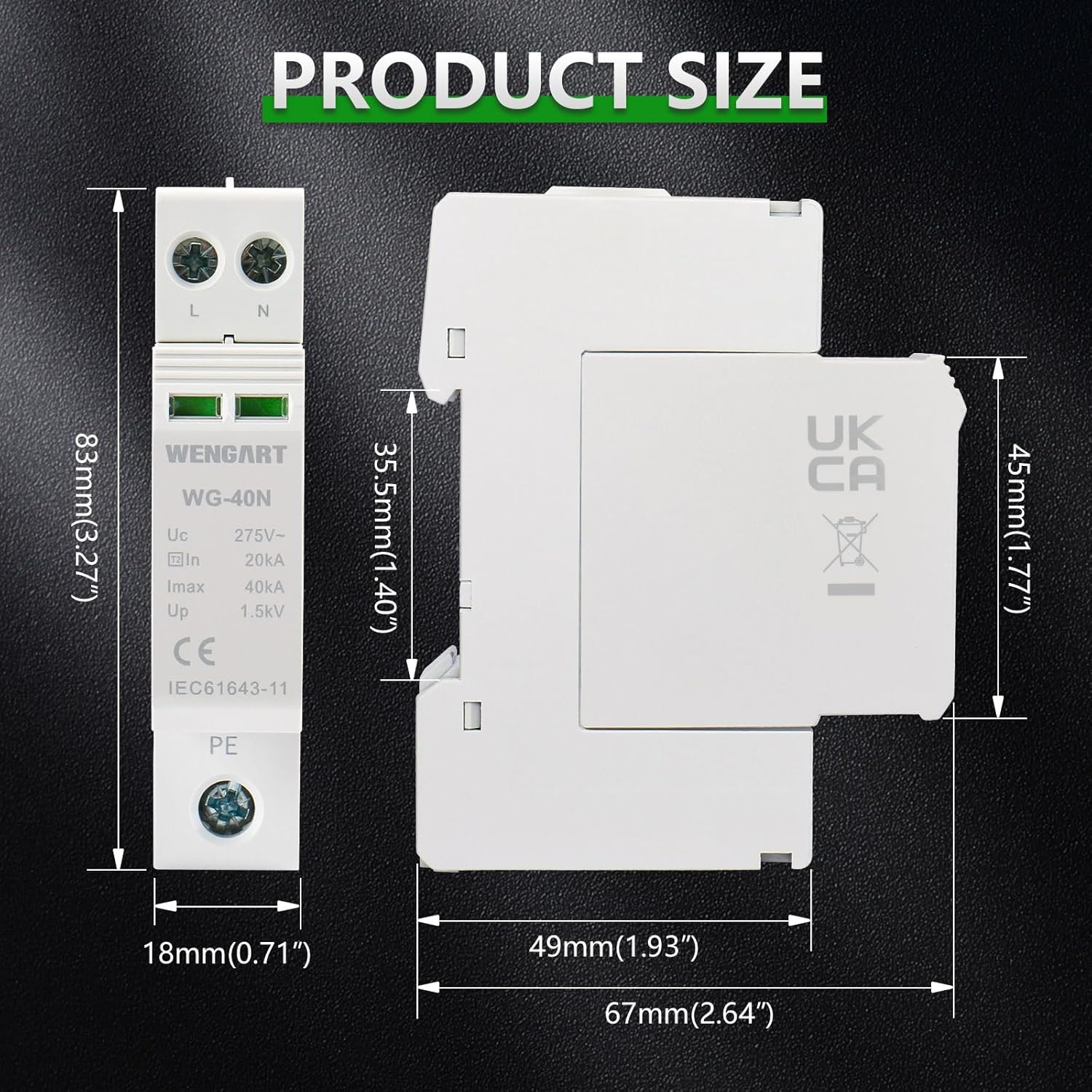 Wengart WG-40N Surge Protection Device dimensions