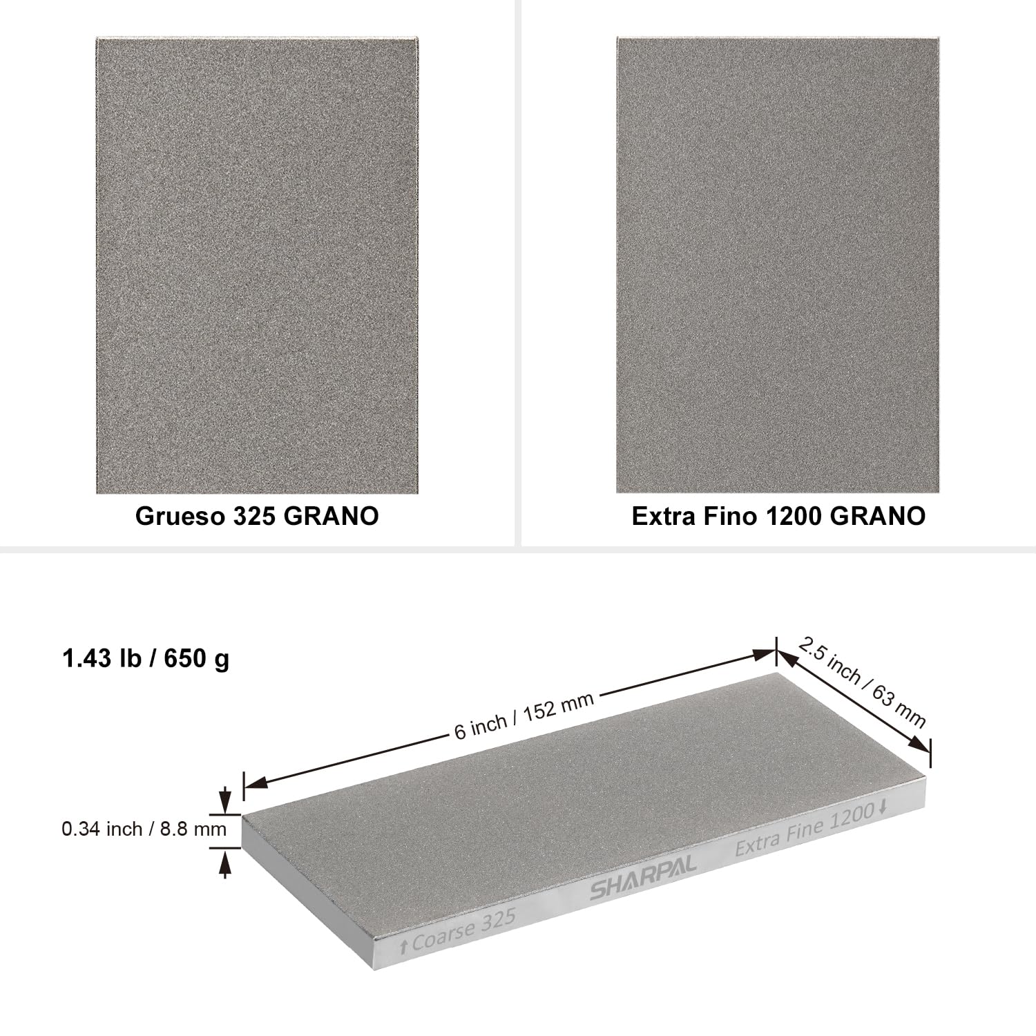 SHARPAL 156N Afilador con piedra de diamante para cuchillos, grano 325/1200, base antideslizante, guía de ángulo 152x63mm