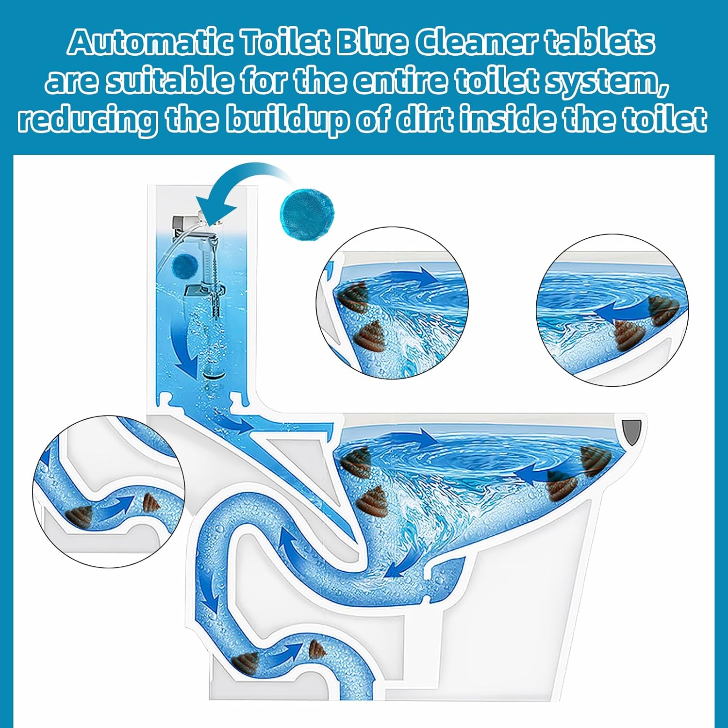 G · PEH Toilet Blue Cleaner Tablets: 108 Pack Automatic Toilet Bowl Cleaner Tablets, Multipurpose Bathroom Cleaners Drop in Tank for Bathroom Freshening Smell & Effective Cleaning