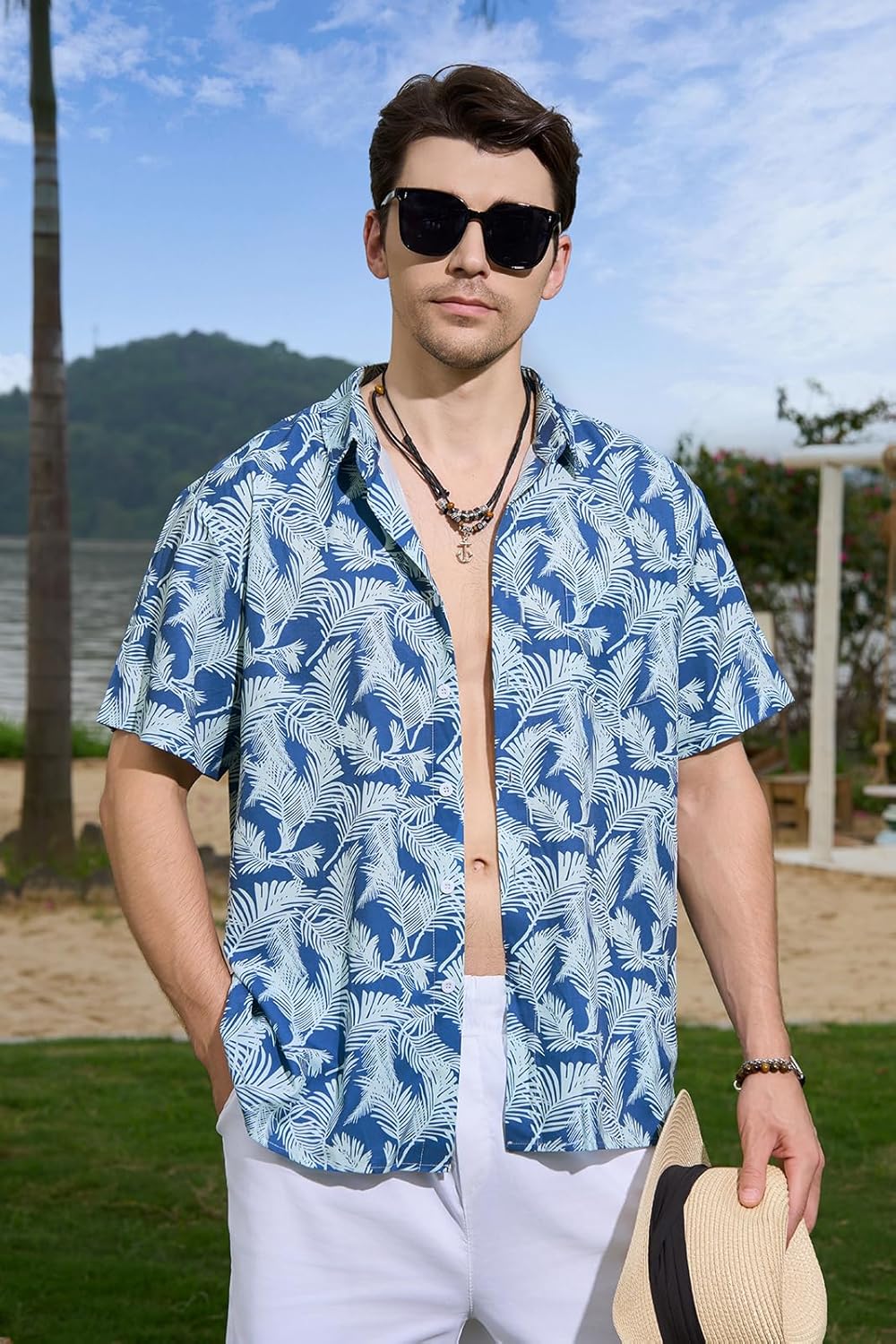 Mens Hawaiian Shirts Short Sleeve Button Down Casual Tropical Beach Shirts - Image 2