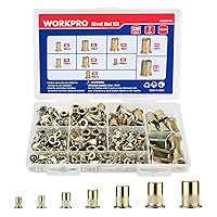 Vista 9 de WORKPRO 50 tuercas de remache, tuerca remachable de acero inoxidable de 1/4"-20, cabeza plana roscada con cuerpo moleteado