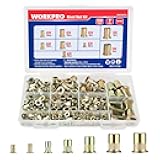 WORKPRO 220Pcs Metric Rivet Nuts, Zinc Plated Carbon Steel Flat Head Threaded Insert Nut with Knurled Body, Include Storage Case, 7 Sizes Rivnuts Assortment Kit-M3, M4, M5, M6, M8, M10, M12