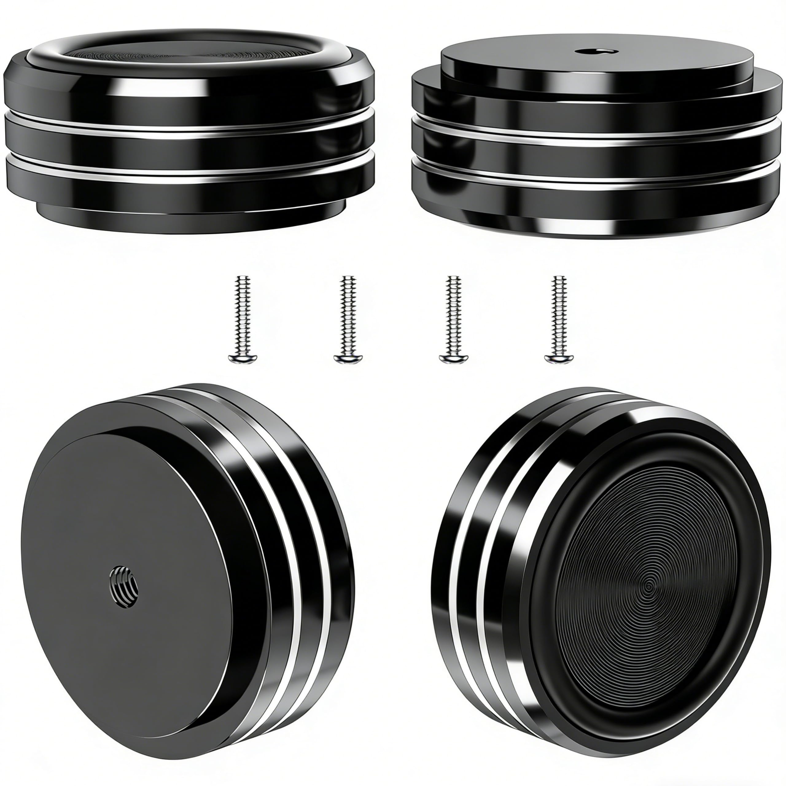 Monosaudio 4 St HiFi Lautsprecherständer Füße HiFi Spikes Pad Gerätefüße Aluminium Stoßdämpfer Isolationsfüße Absorber Füße HiFi Untersetzer für Verstärker Plattenspieler Subwoofer (Schwarz, SP3917)