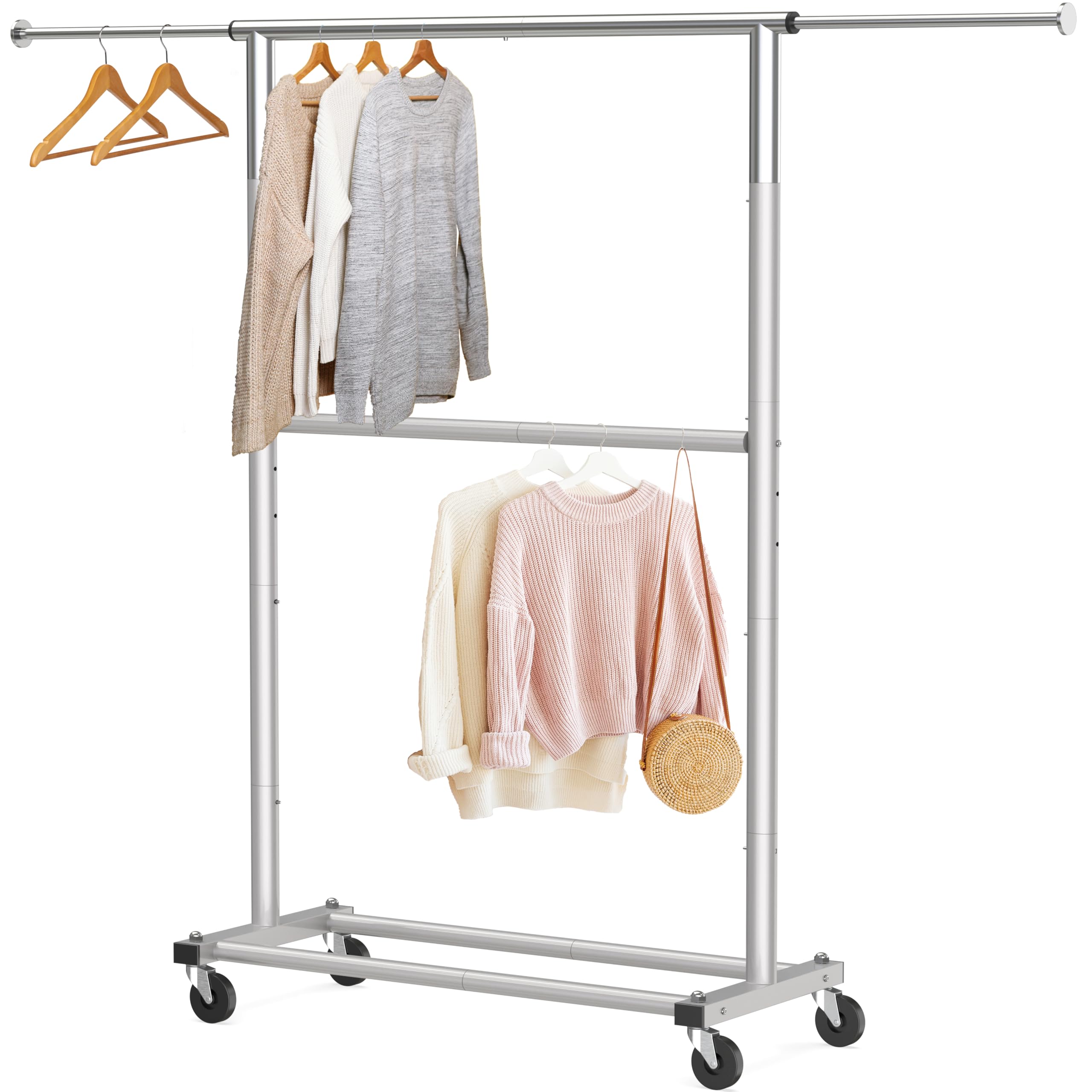 Simple Houseware Double Rod Garment Rack, Grey