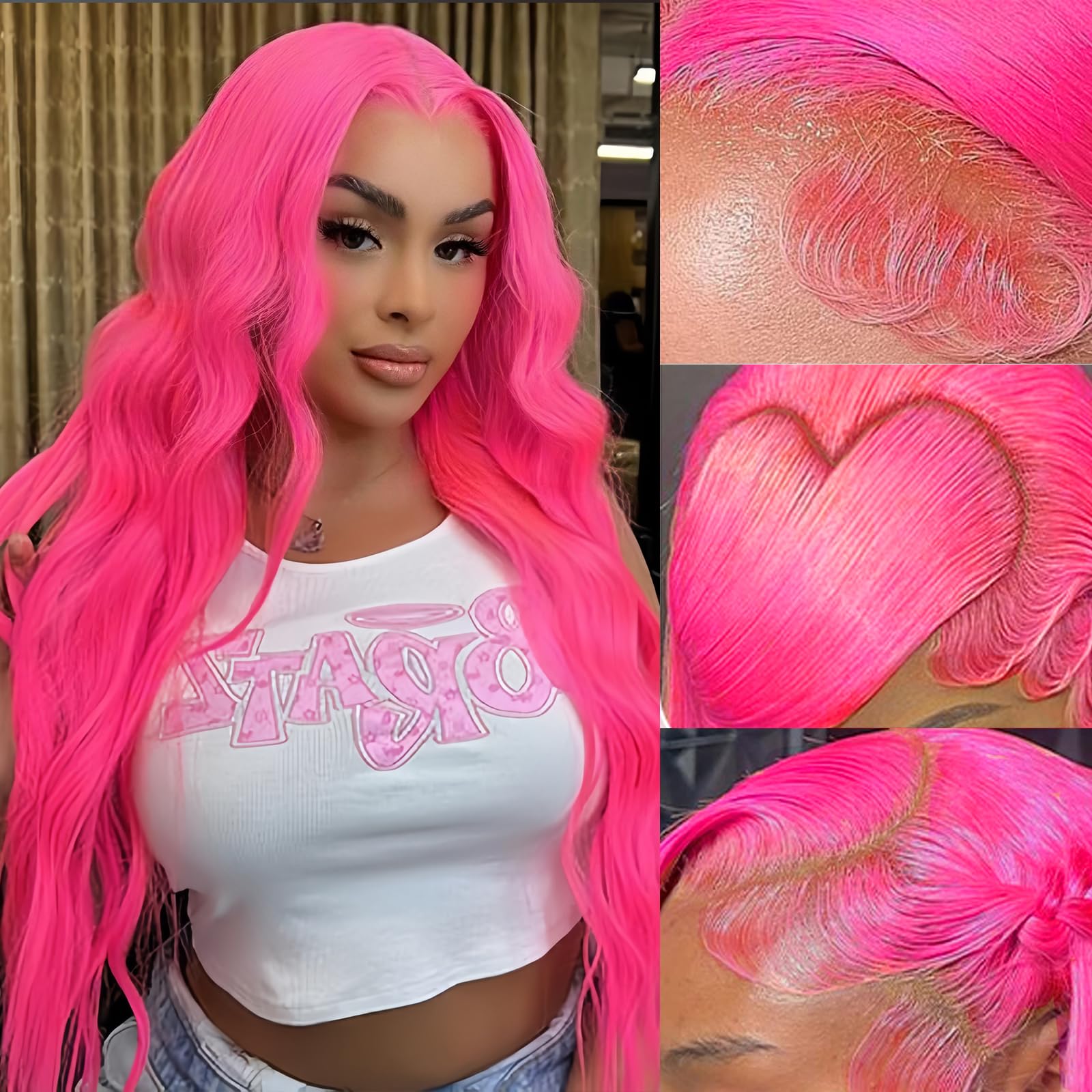 Cloudeer 26 Inch Pink Wig Human Hair 13x4 Body Wave HD Lace Front Wigs Human Hair Pre Plucked 200 Density Human Hair Lace Front Wigs Colored Pink