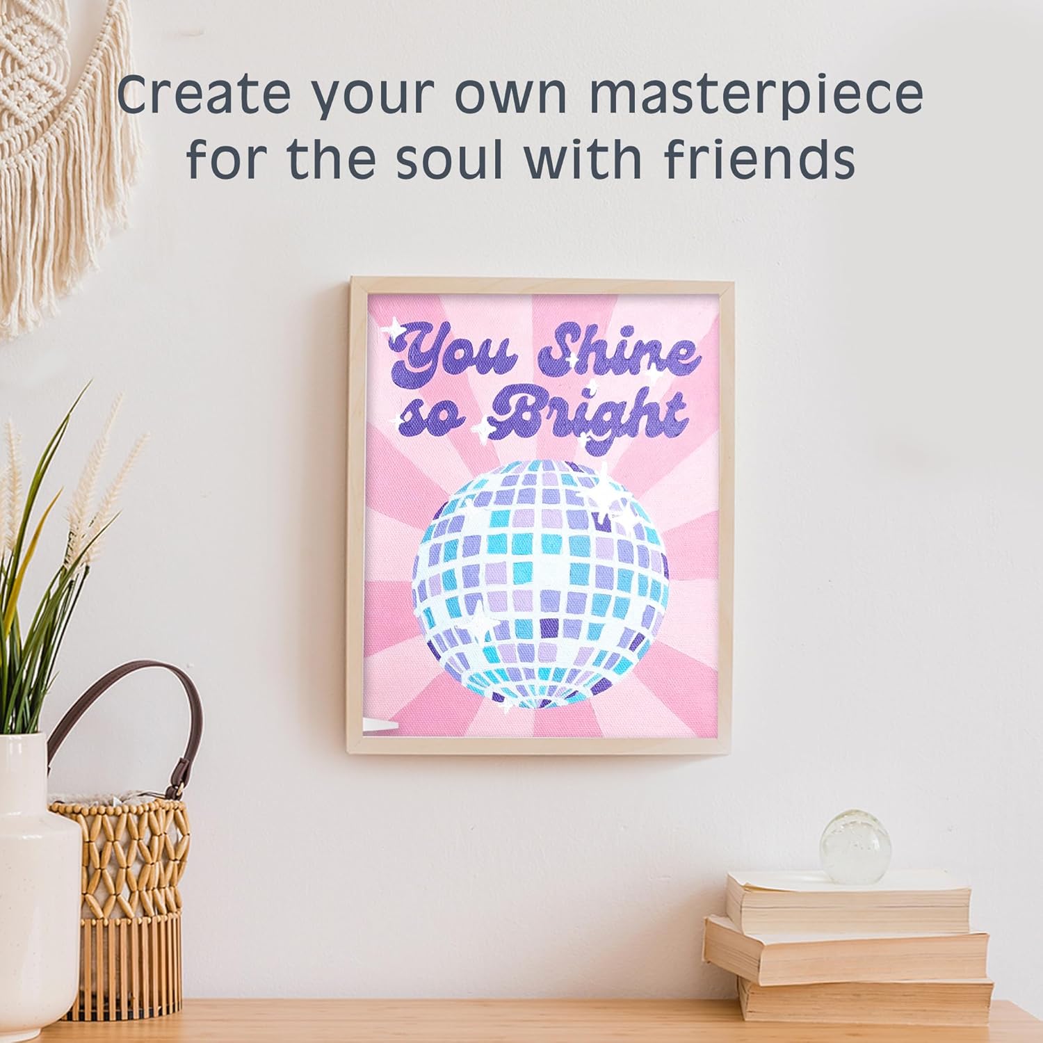 Pink Picasso Kits Self Care Collection Paint by Number for Teens, Tweens, Adults & Beginners | DIY Unique 8x10 Canvas Painting Kit | Color by Numbers Art Paint Canvas | You Shine So Bright