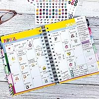 Vista 3 de Carpeta de Recordatorios Planificador 2026-2027 – Calendario Semanal y Mensual de 18 Meses, 361 Calcomanías, Pestañas, Tapa Dura, Cierre Elástico