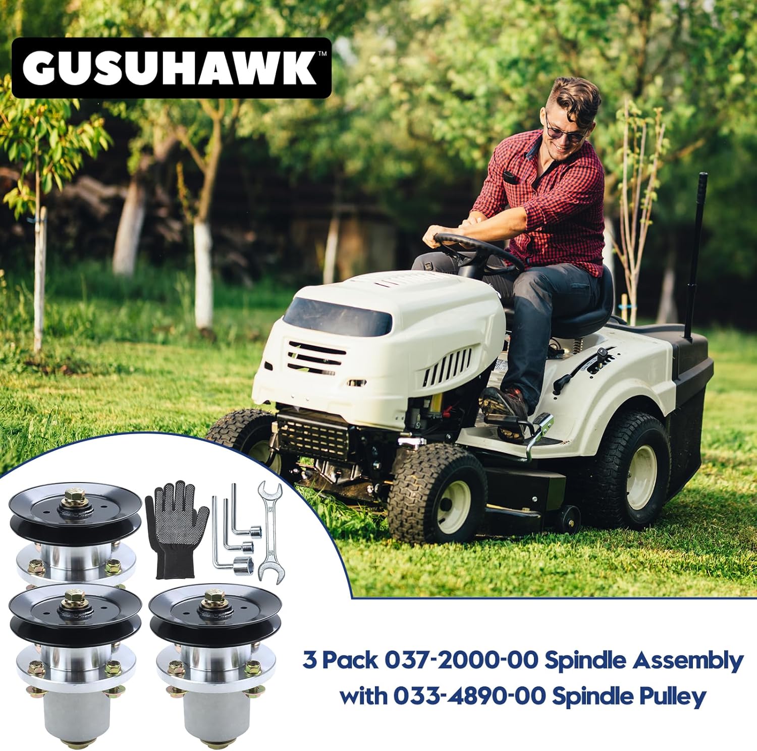 3 Pack 037-2000-00 Spindle Assembly with 033-4890-00 Pulley Replaces 037-2050-00, 037200000, 037205000 for Bad Boy MZ & MZ Magnum 54" Deck Assembly, ZT Avenger 54" Deck Assembly