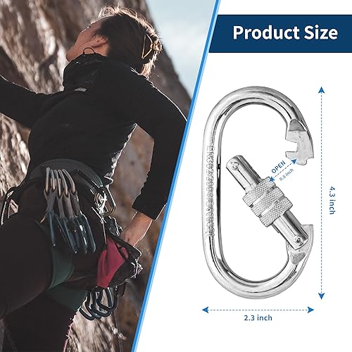 Miniatura 4 de EMEKIAN Mosquetón ovalado de escalada para interiores y exteriores, clips de seguridad resistentes con bloqueo de tornillo, 25 KN (5600 libras) para