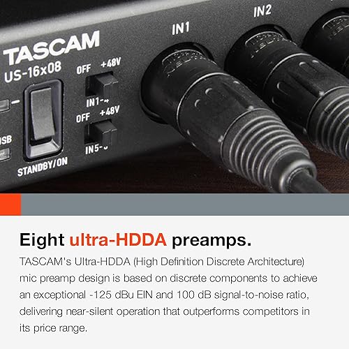 Miniatura 4 de Tascam US-16x08 Interfaz USB AudioMIDI para grabación, grabación de tambor, 8 entradas XLR8 14 pulgadas, 8 salidas, software de control