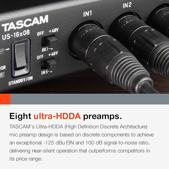 Tascam US-16x08 Rackmount USB Audio/MIDI Interface for Recording, Drum Recording, 8 XLR/8 1/4 Inputs, 8 Outputs, Control Software,Black