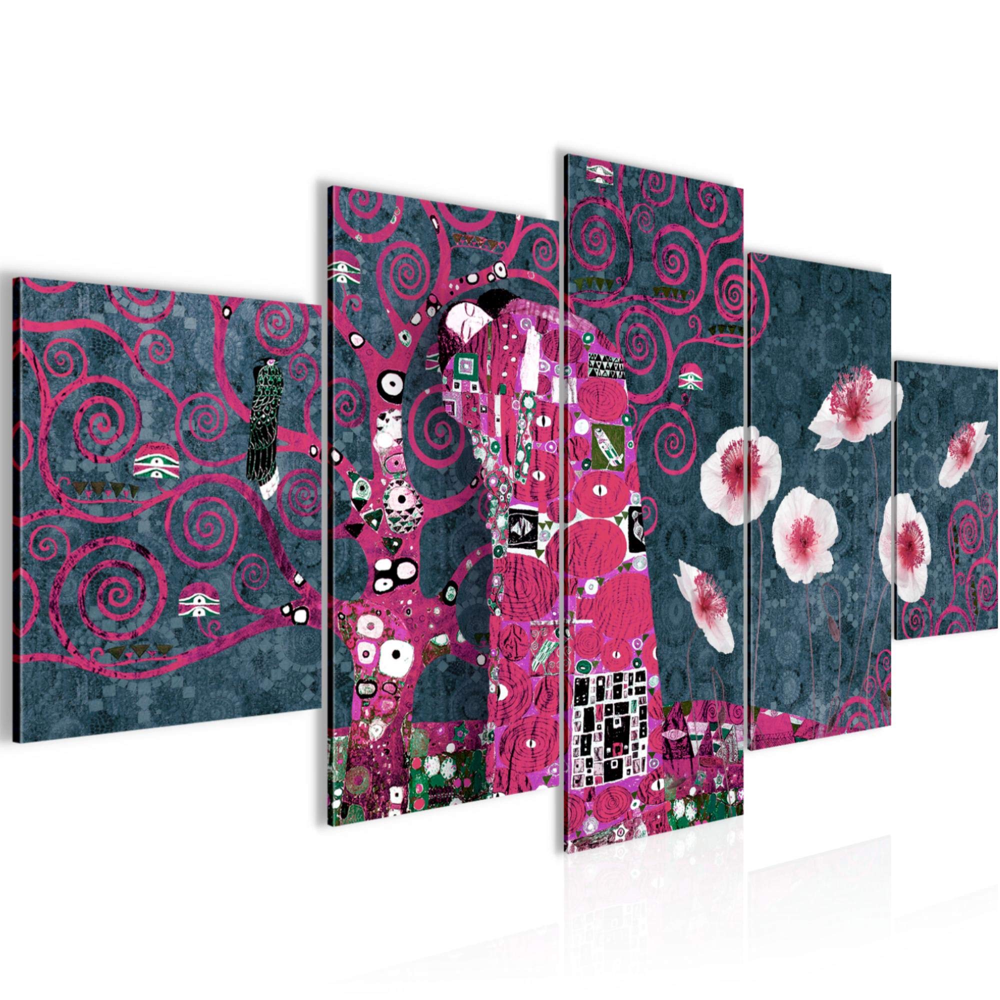 Runa Art B Gustav Klimt The Kiss Image Non-Woven 5 Pieces Collage Pink Edroom Hall 021553