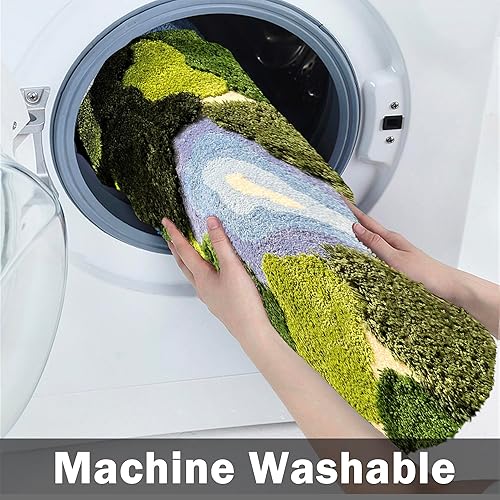 Miniatura 8 de Alfombra de césped 3D de musgo 3D de 3 x 5 pies, alfombra de césped antideslizante para interiores, alfombra de baño ultra suave y lavable para