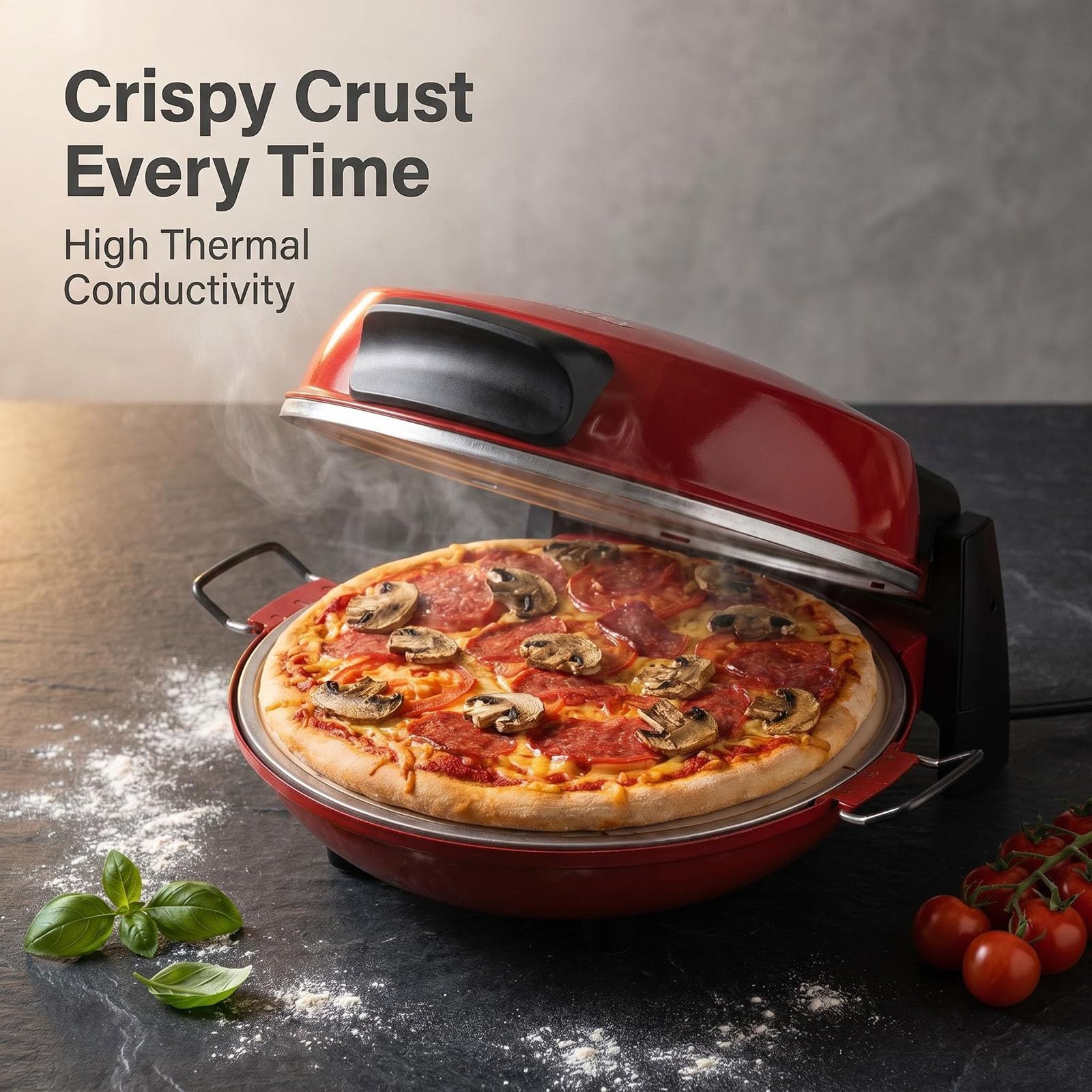 Elektryczna maszyna do pizzy 12 cali, 1200 W, piec do pizzy z płytą do pieczenia kamienia wulkanicznego, kompaktowy piec do pizzy do użytku domowego