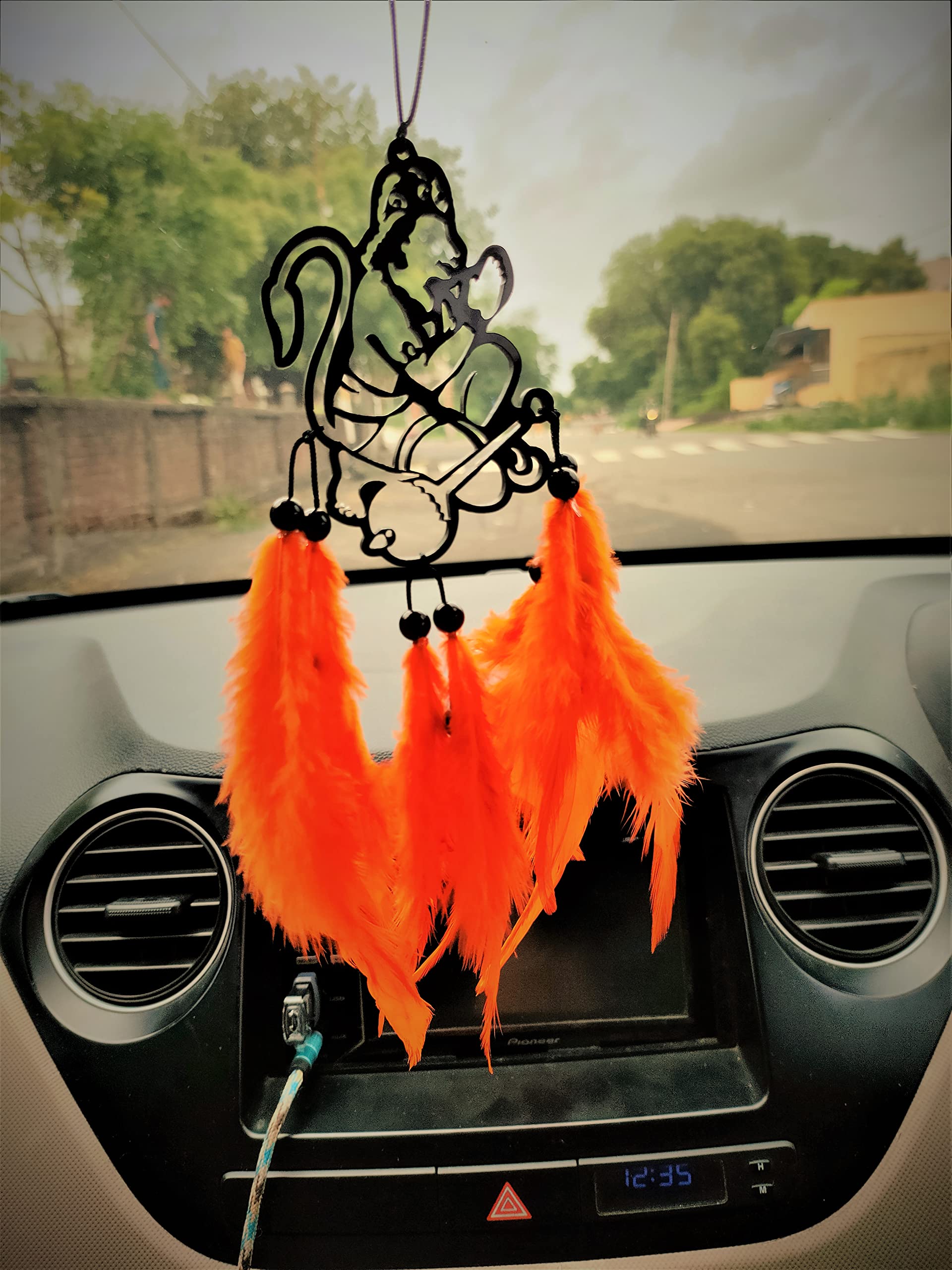 Vm Store Hanuman Idol for Car Dashboard Dream Catcher Hand Made for Positive Vibes, Wall Decor car Hanging Made with Acrylic Material of Feathers-image-34