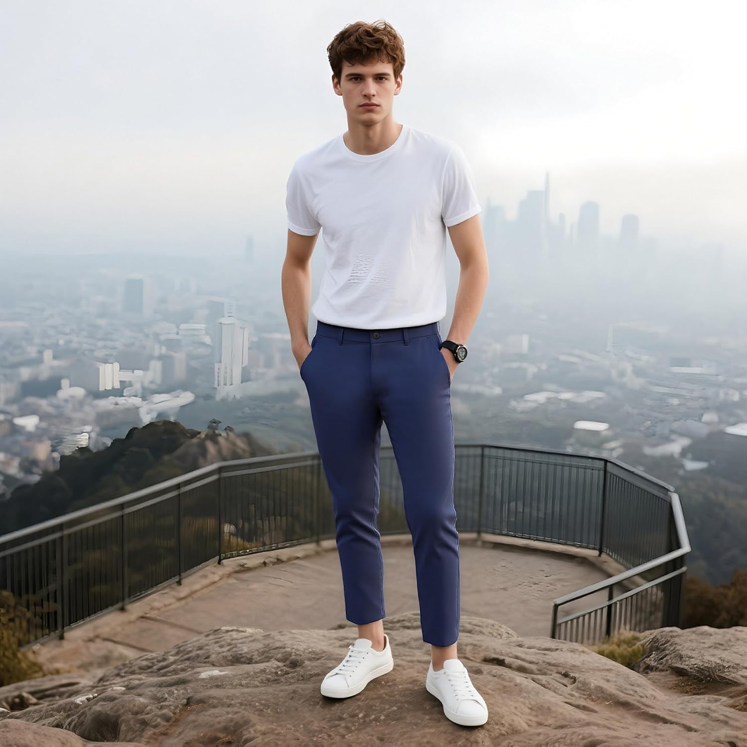 Plaid&Plain Men's Slim Fit Khaki Pants Stretch Cropped Chino Skinny Pants - Image 8