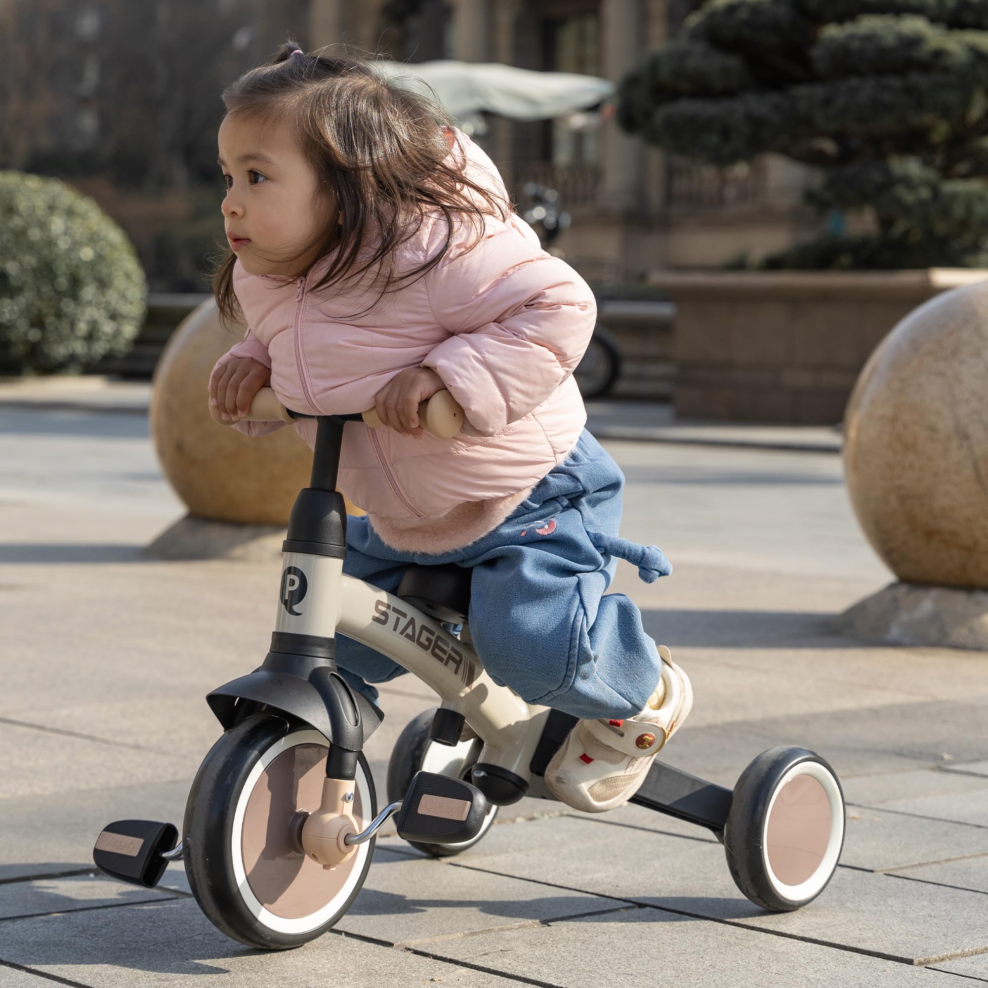 Triciclo & Bici d'equilibrio senza pedali QPLAY Stager 3 in 1, con maniglione a spinta, pedali rimovibili, si trasforma da 3 a 2 ruote senza attrezzi, sella regolabile, dai 2 ai 6 anni (Silver)