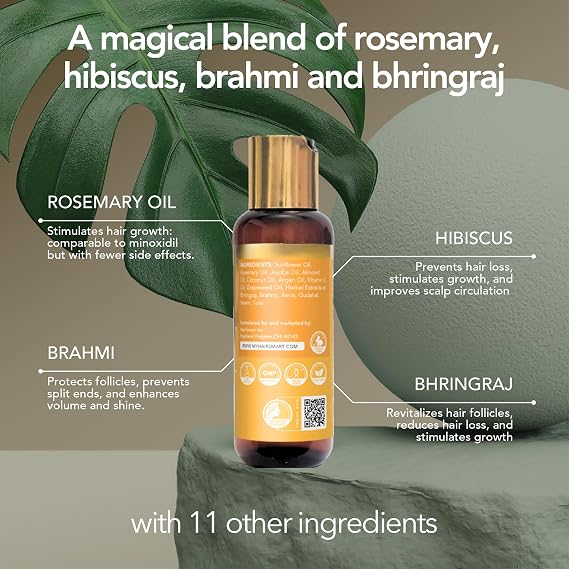 Ayurvedic Therapy Rosemary Hair Growth Oil - Brahmi Bhringaraj & Amla. Rosemary Hair Oil for Hair Growth, Strength & Scrapcare Hair Loss & Anti-Frizz Hair Oil 3 Pack