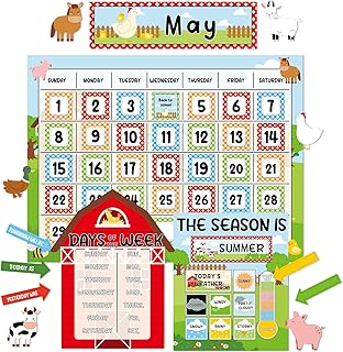 Farm Animal Calendar Bulletin Board Set for Classroom Decoration Farmhouse Calendar Seasons Weather Chart Barnyard Animal CTP Bulletin Board Paper-Cuts for Teachers Elementary School Classroom - Buy now