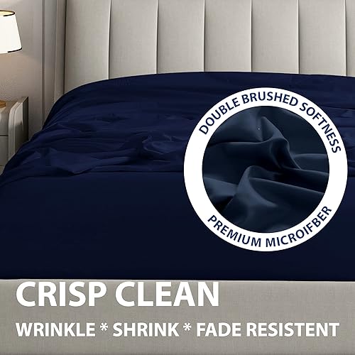 Miniatura 4 de Home Basics - Juego de sábanas de microfibra cepillada ultra suave de 6 piezas de 2.34 ozm, hipoalergénico, matrimonial, azul marino