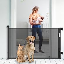 Upgraded Retractable Baby Gate for Stairs 33" Height 55" Width Ideal Safety Solution for Dog Gates, Stairs, Entrances, Hallways, Indoor/Outdoor Mesh Baby Gates Retractable Screen Doors Black, 86cm x