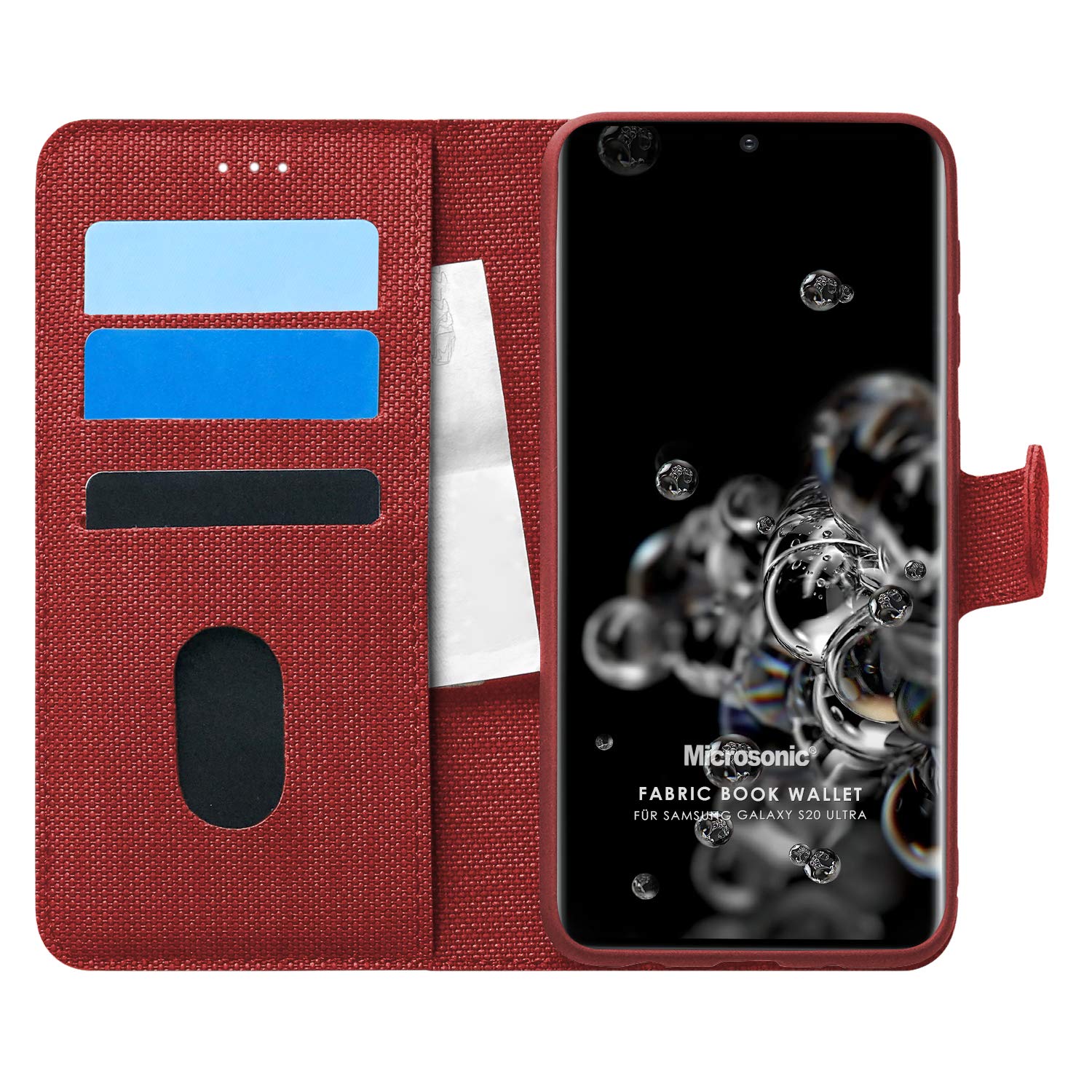 Microsonic Samsung Galaxy S20 Ultra için Kılıf Fabric Book Wallet Kırmızı [Galaxy S20 Ultra ile Uyumlu Kılıf - Kırmızı]