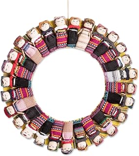 NOVICA Artisan Handmade Cotton Wreath Worry Doll from Guatemala Multicolor Wall Decor Art Folk Cultural [0.6in H x 9.5in Diam.] ' Quitapena Happiness'