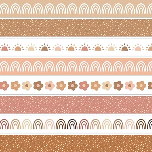 AnyDesign Bordes bohemios de 82 pies para tablón de anuncios, flores, arco iris, sol, bordes coloridos, borde de estilo bohemio, calcomanías para