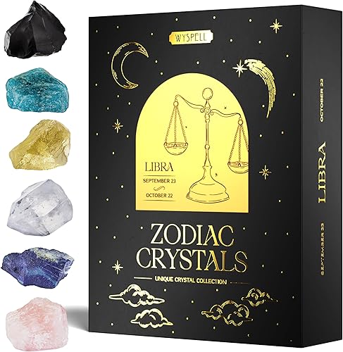 Wyspell Juego de cristales Libra, 6 cristales de Libra y piedras curativas, regalos del zodiaco para mujeres, regalos de cumpleaños de Libra para