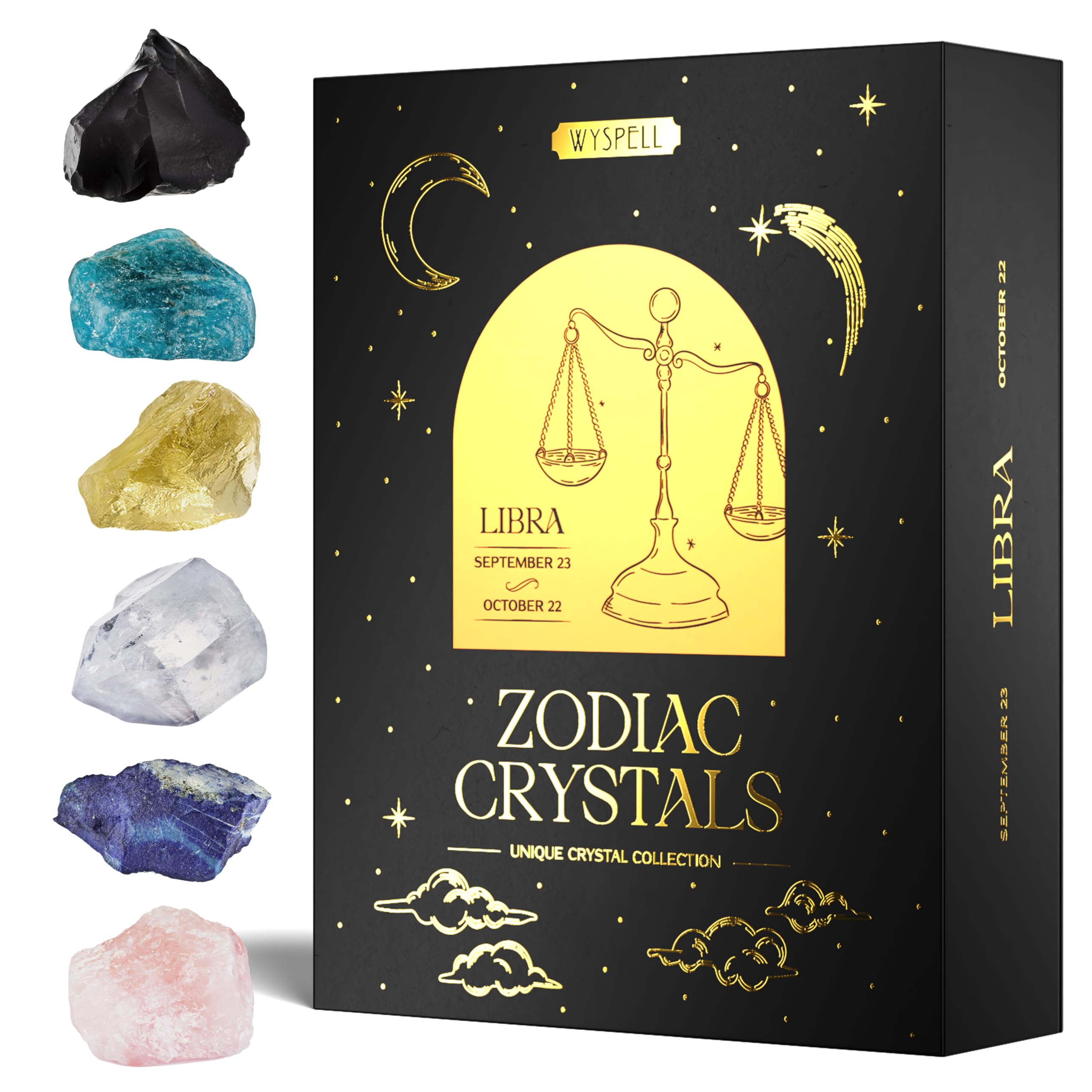 Wyspell Libra Crystal Set - 6 Raw Libra Crystals and Healing Stones - Zodiac Gifts for Women - Libra Birthday Gifts for Women - Astrology Gifts for Women - Zodiac Crystal Set - Healing Gifts