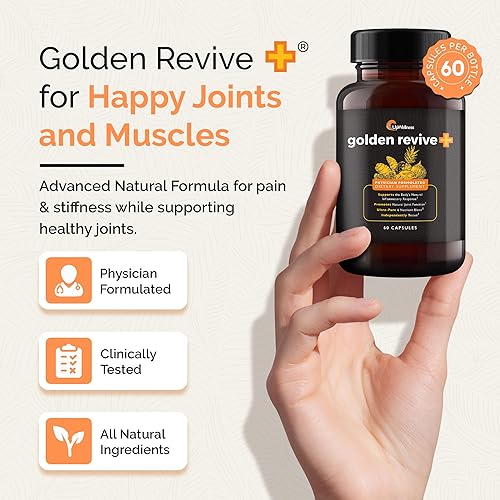 Miniatura 9 de UpWellness Golden Revive + - Alivio del dolor en las articulaciones con Quercetina, Magnesio y Cúrcuma - 60 Cápsulas - 6 Ingredientes activos para