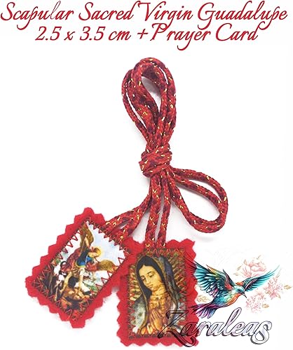 Miniatura 8 de Escapulario Católico Guadalupe Virgen con San Miguel Arcángel Suave Acabado de Lana Icono Rectangular Hecho a mano por Zaraleas (1.0 in x 1.4 in)