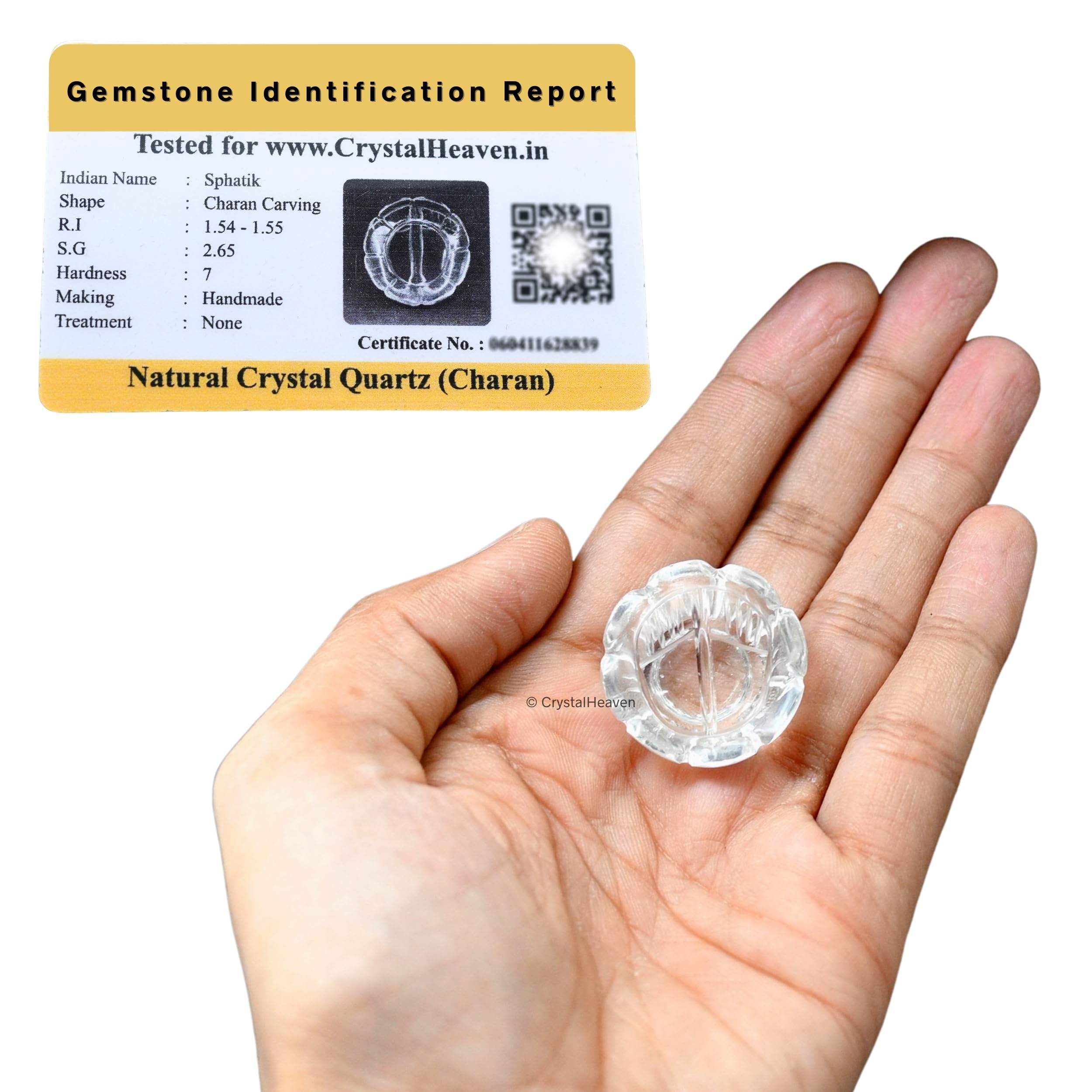 Crystal HeavenCrystal Heaven Sphatik Charan Paduka Original Certified Idol - AAA Grade Sphatik Healing Clear Quartz Crystal for Mediation Pooja (10-20 Gram), Idol