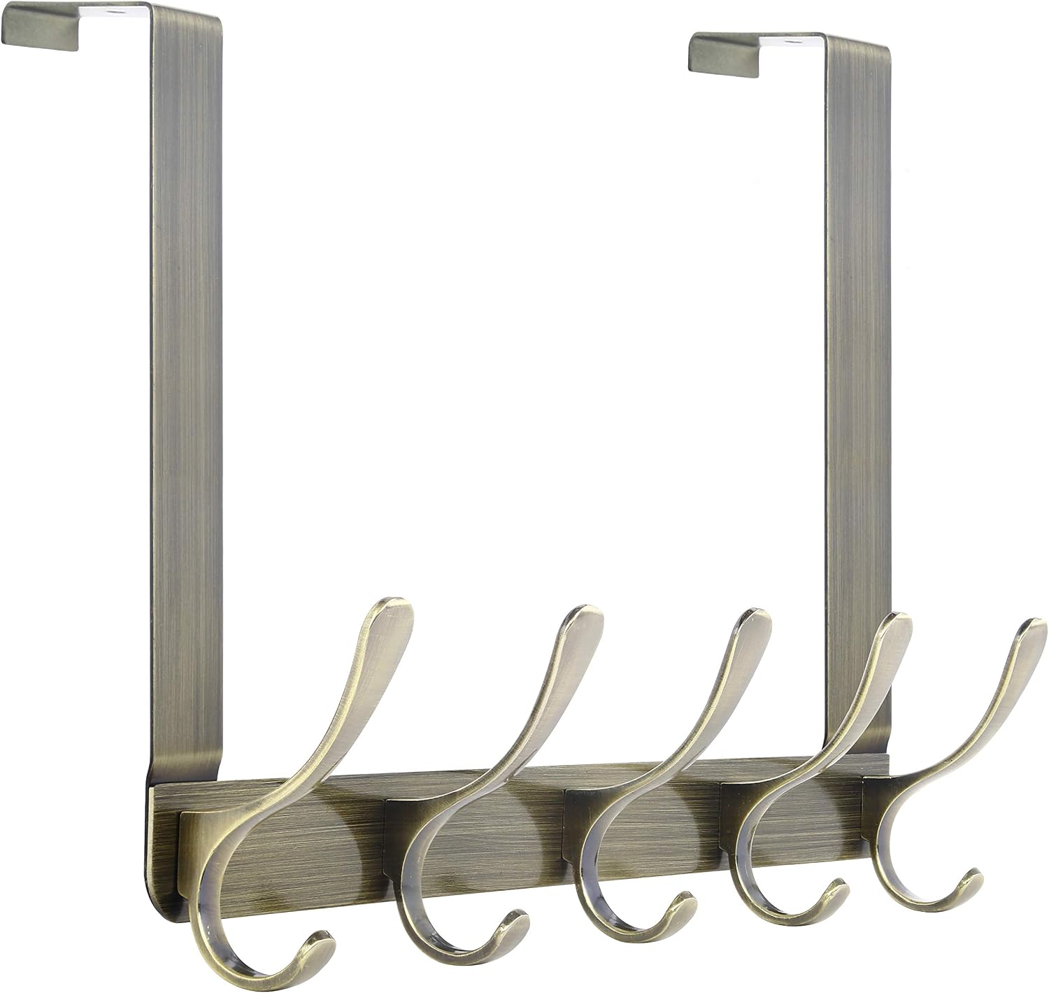 SKOLOO Over The Door Hook Coat Rack - 5 Hooks, Sturdy Metal Coat Hook Door Hanger, Over Door Hook for Hanging Clothes/Coat/Towel/Robes/Purse, Bronze