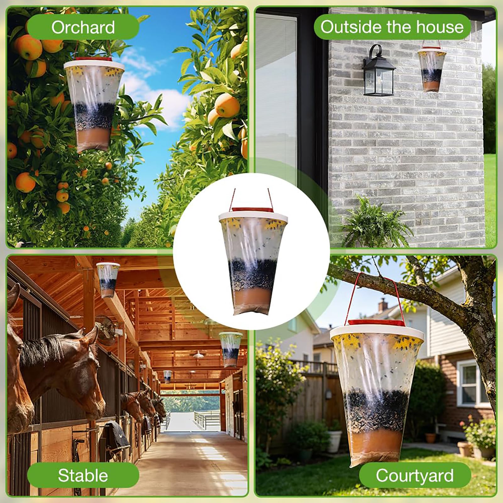 Trappola per mosche per esterni con borsa per esche, resistente alle intemperie e facile da appendere, ideale per giardino, patio, campeggio