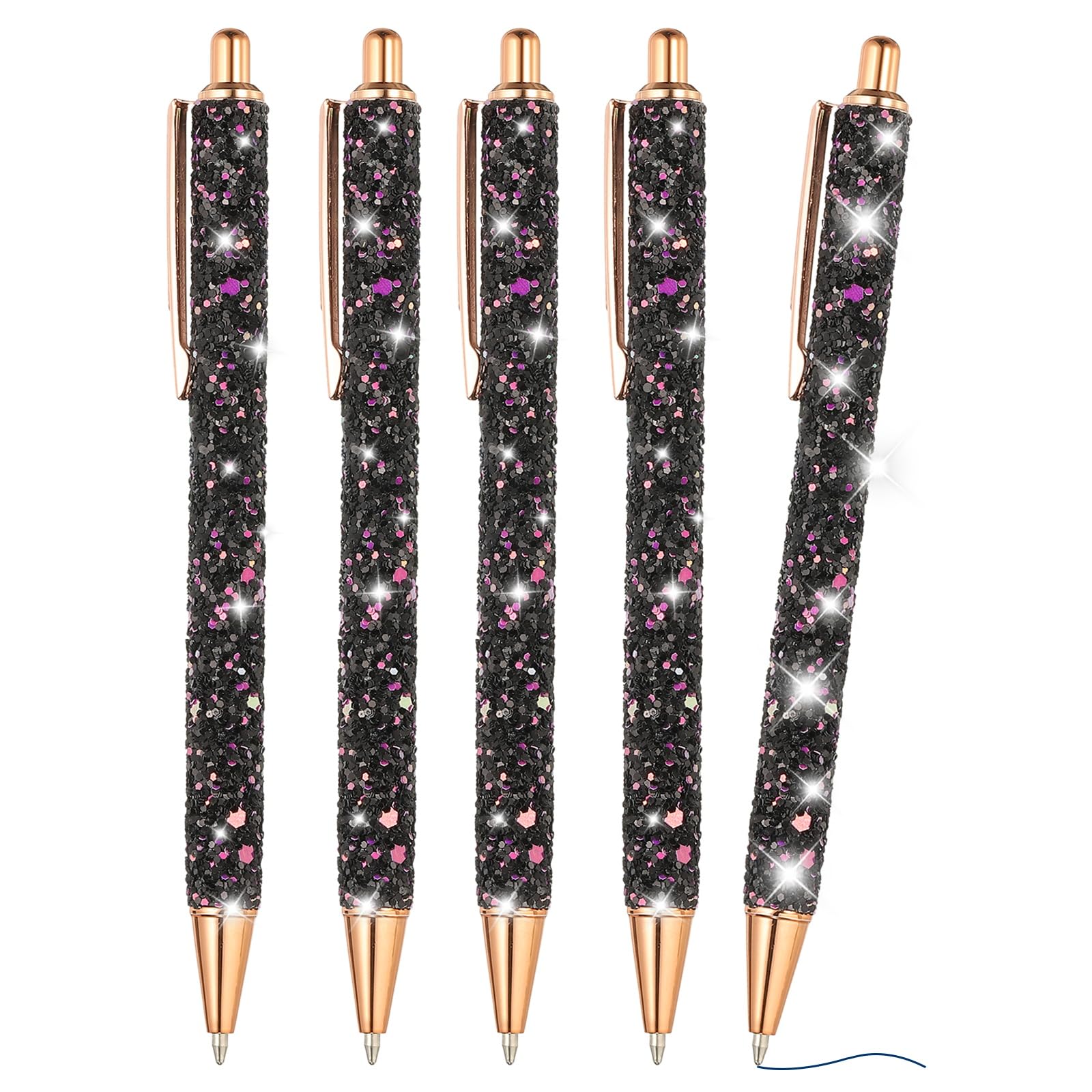 PATIKIL Glitter Ballpoint Pen, 5Pcs Sparkly Fancy Glitter Pen Retractable Press Metal Journaling Writing Pens Black Ink for Women Girls Office Birthday, Black