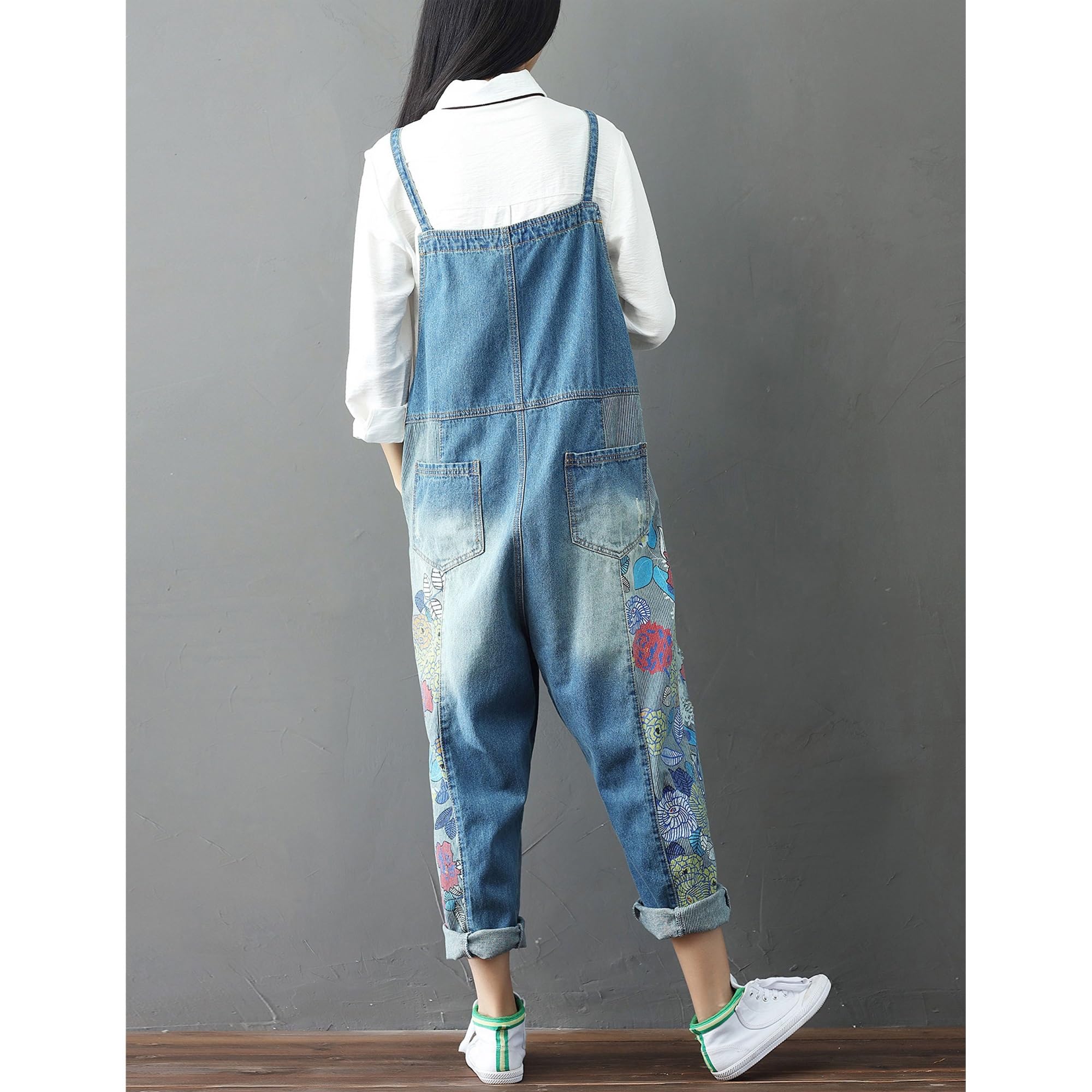Peto informal de mujer con estampados, corte holgado, pierna recta, tirante ajustable, traje con tirantes, peto vaquero