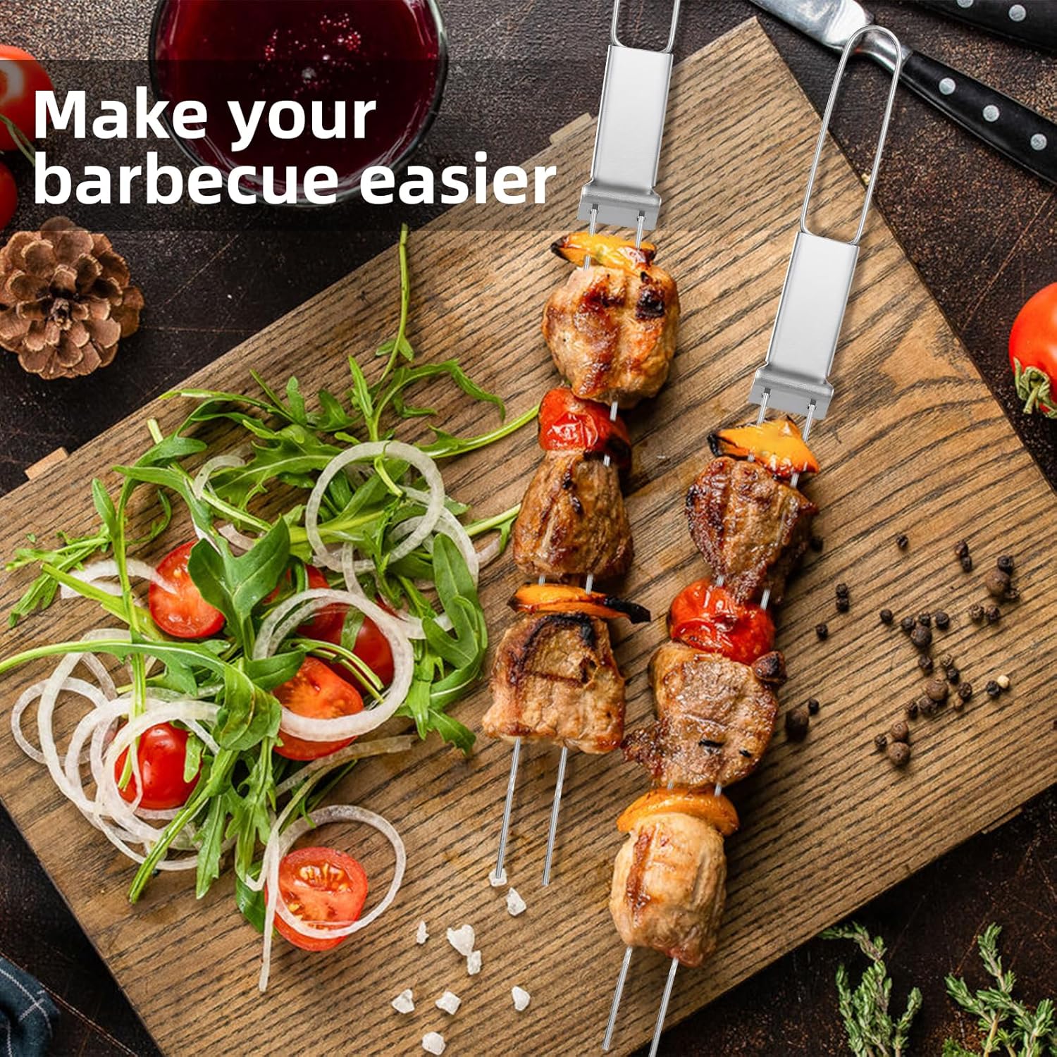 Skewers for Grilling - 13"（6 Pack）Long Double Pronged BBQ Skewers And 17"（12 Pack） Long Double Pronged BBQ Skewers