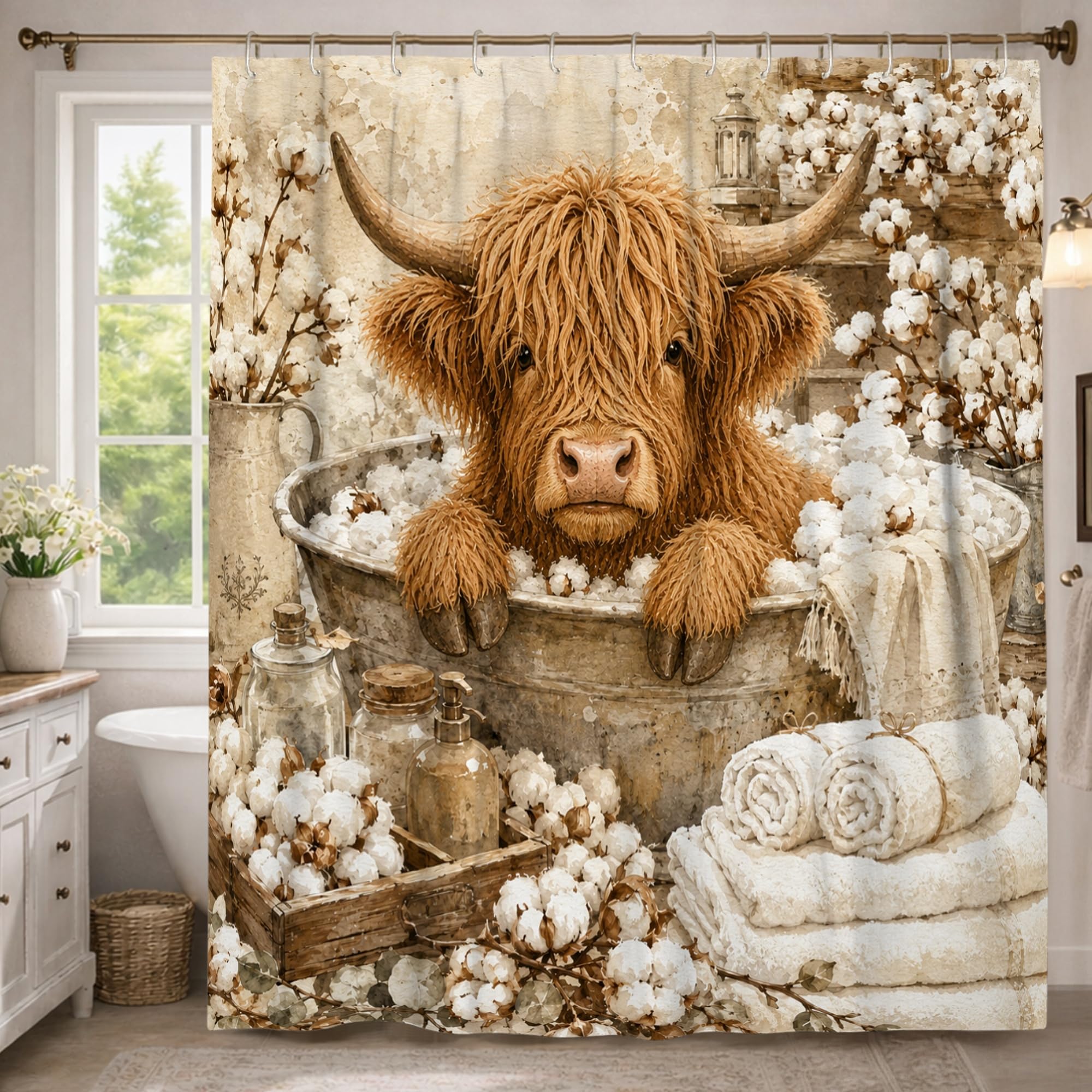 Rideau de douche en polyester de qualité supérieure au design rustique et fleurs des Highland 183x243