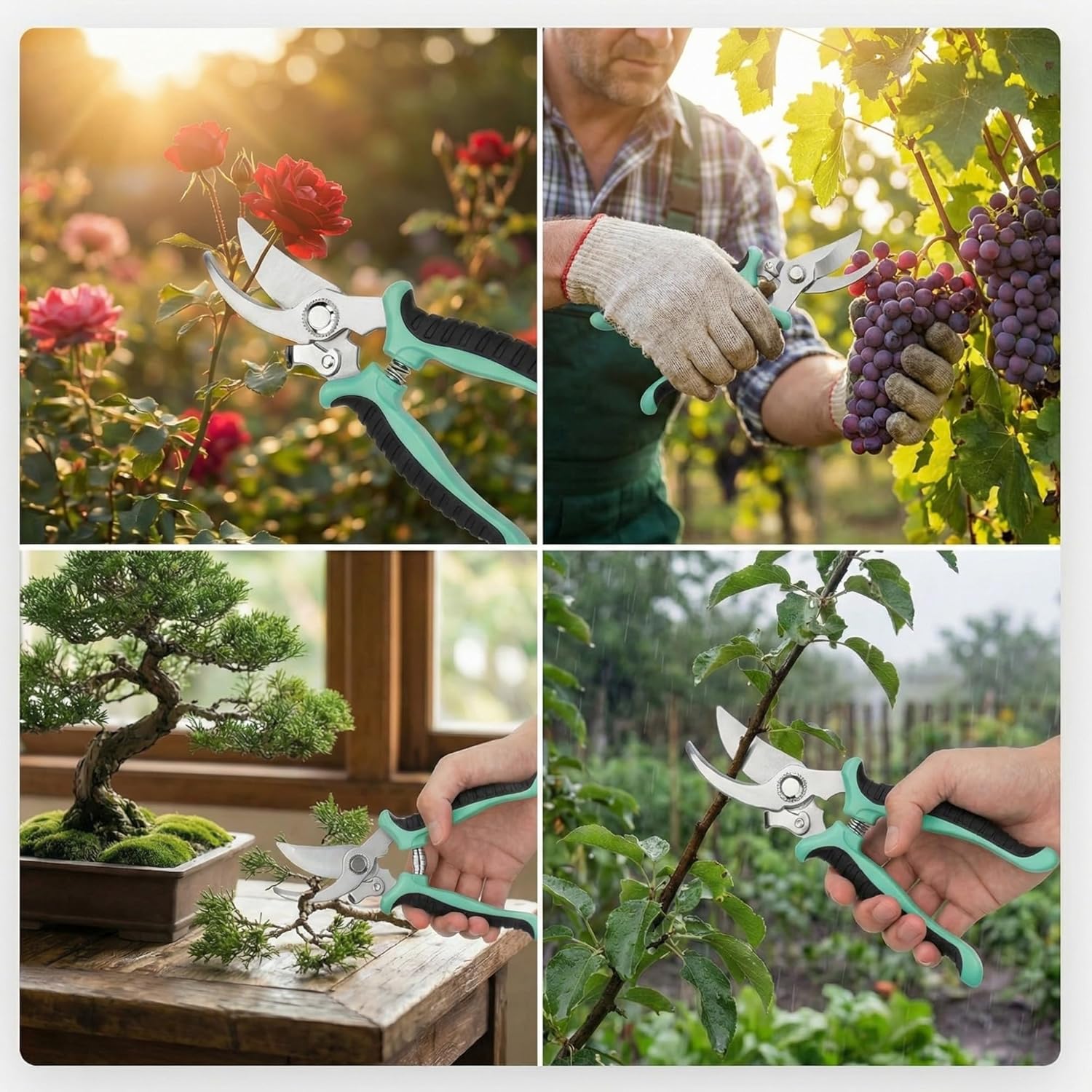 Lothee 9 Pcs Garden Shears Pruning Garden Clippers Bulk Bypass Pruner Heavy Duty for Gardening Hedge Plant Cutting Flower Scissors for Tree Trimming Bonsai Cutting Fruits Picking(Green)