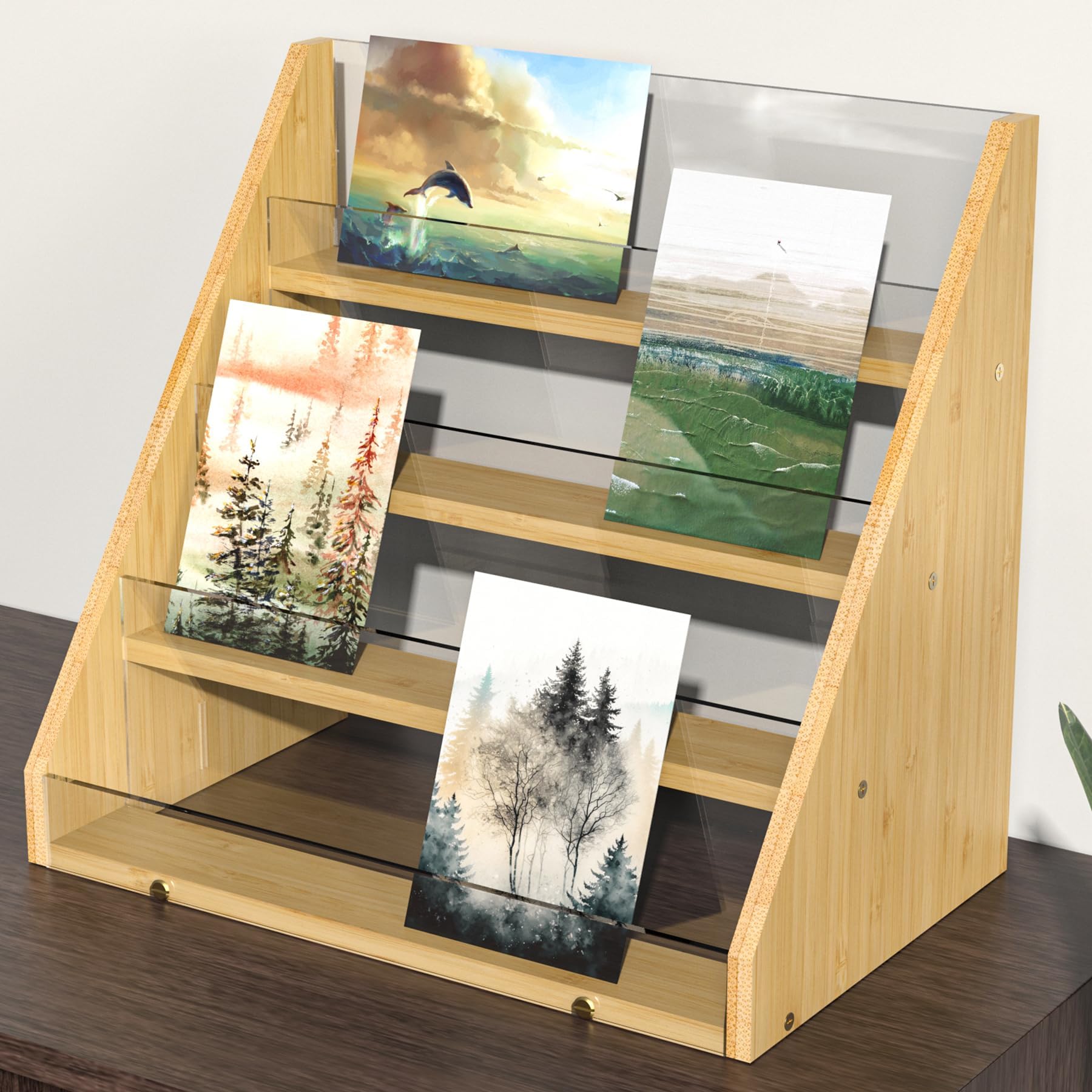 Amazon.com : NiHome 4-Tier Bamboo & Acrylic Greeting Card Display Stand ...