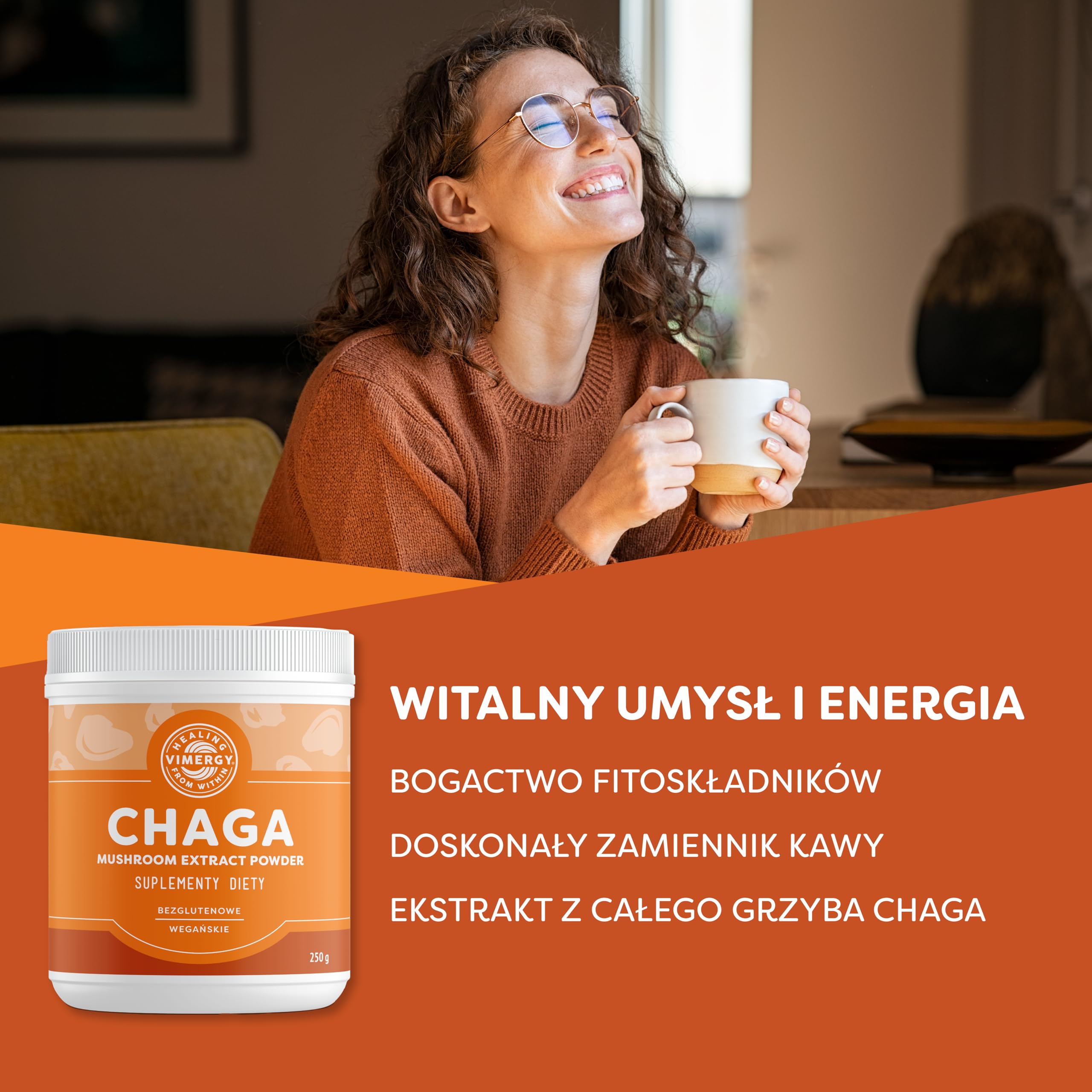 Vimergy Grzyb Chaga w Proszku, 166 Porcji – Błyskoporek Podkorowy Ekstrakt – Wegański Suplement z Grzybów – Bez Antyzbrylaczy, Wypełniaczy, Aromatów i Cukru – Bez GMO i Glutenu (250 g)