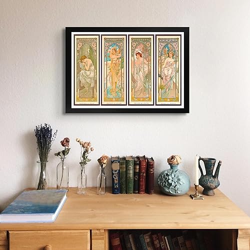 Miniatura 3 de Cabaña perdida The Times of the Day de Alphonse Maria Mucha  Marco plano negro de impresión de 12 x 18 pulgadas  Reproducción de pintura de obra