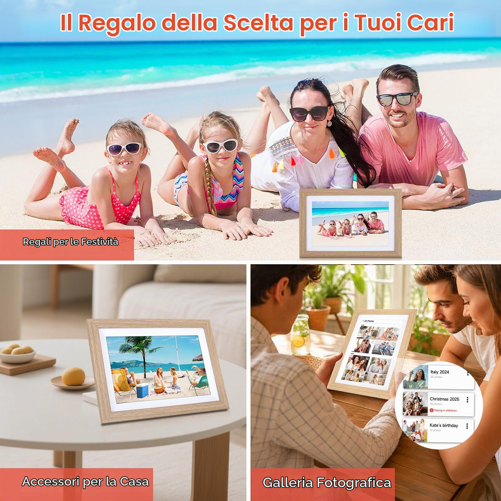 Cornice Digitale, Rollei Smart Frame WiFi 103 10,1 Pollici Frameo Portafoto Digitale 32GB IPS Touchscreen 1280x800 Condivisione di Foto e Video Legno di Quercia Cornice-Foto-Portafoto-Cornici-Digitali