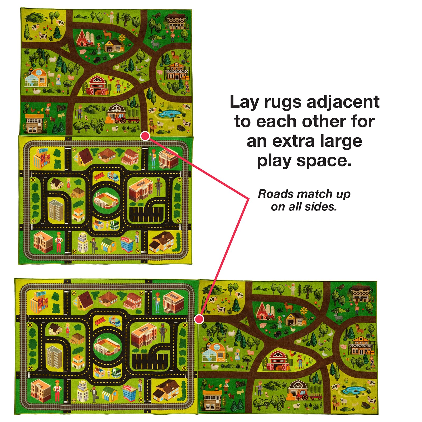 EXCELLO GLOBAL PRODUCTS Kids Activity Rugs Set 4.92 x 6.56 ft. - Country and City Roads