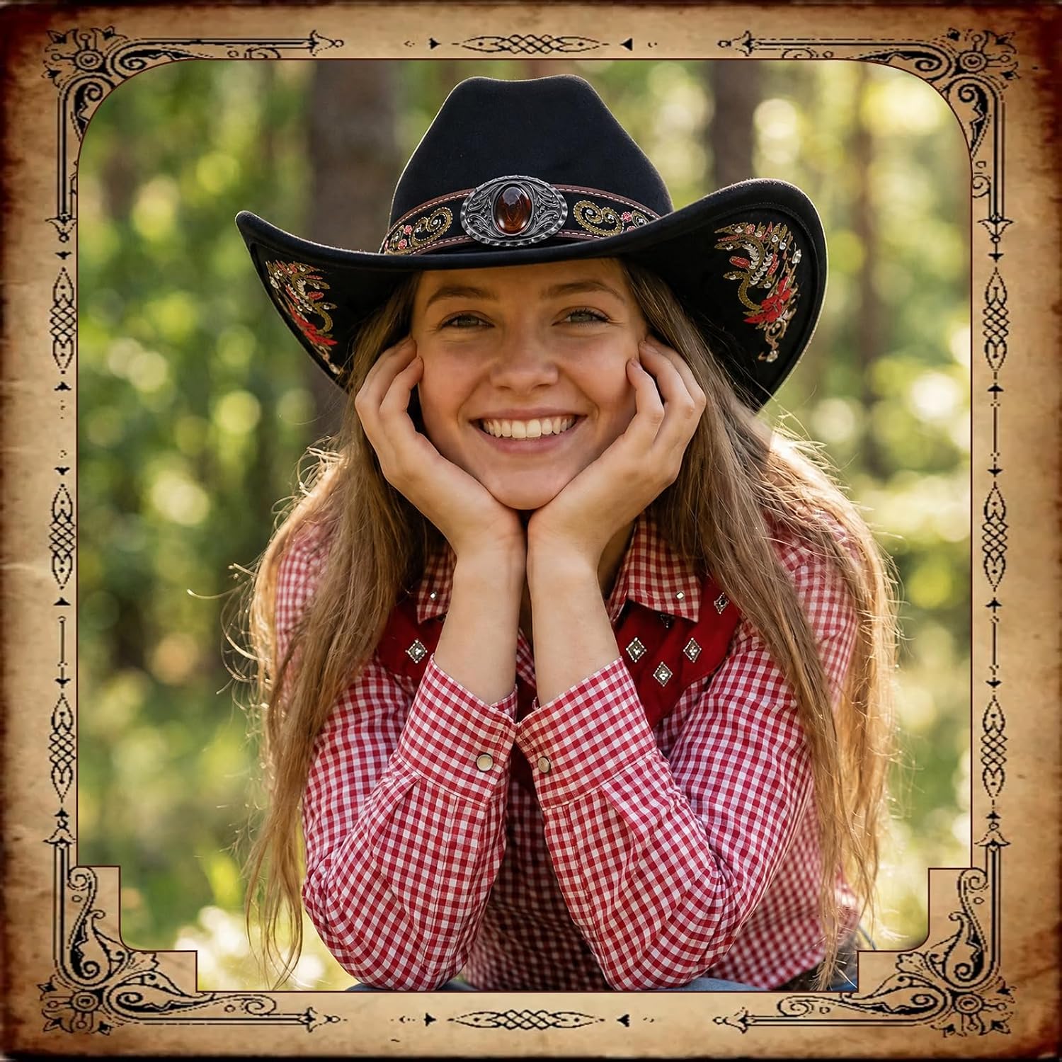 Large Cowboy Hat for Women,Wide Brim Felt Cowgirl Hat with Embroidery